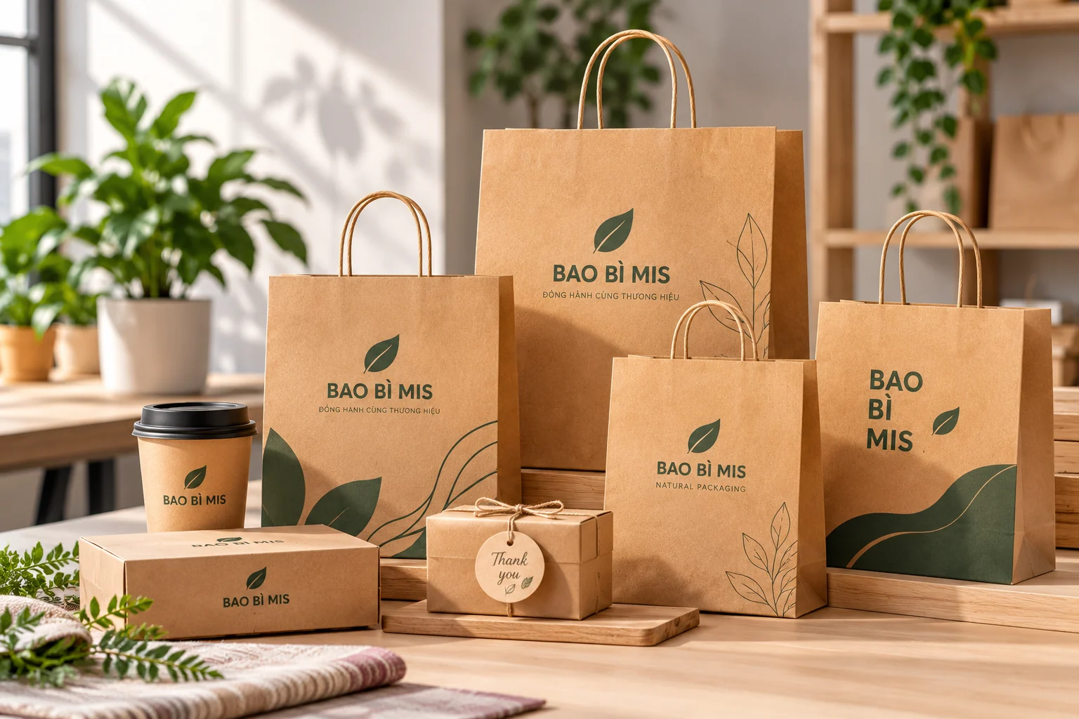 Túi giấy kraft in logo dùng cho nhận diện thương hiệu