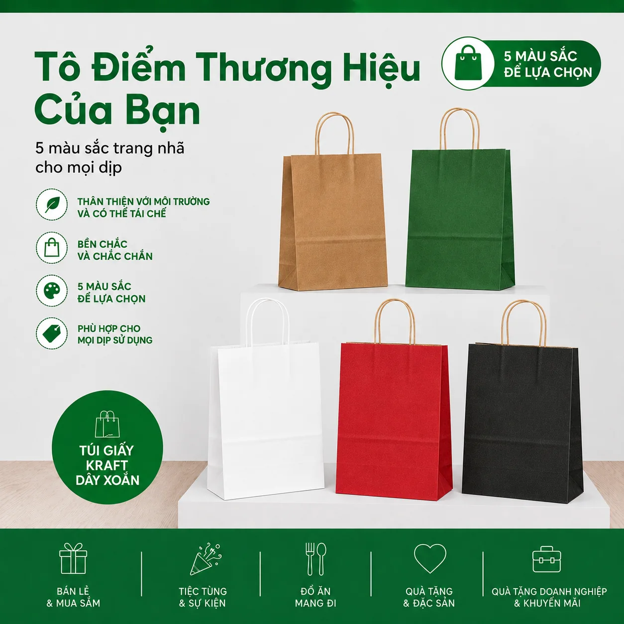 Túi giấy kraft có quai giấy xoắn Bao Bì MIS