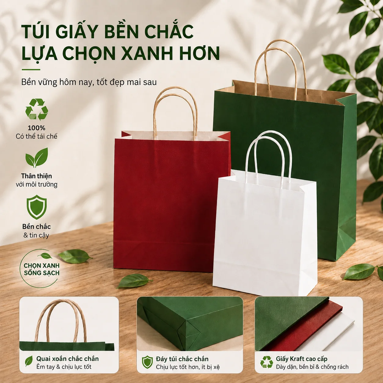 Túi giấy kraft quai xách dùng cho quà tặng mỹ phẩm quần áo